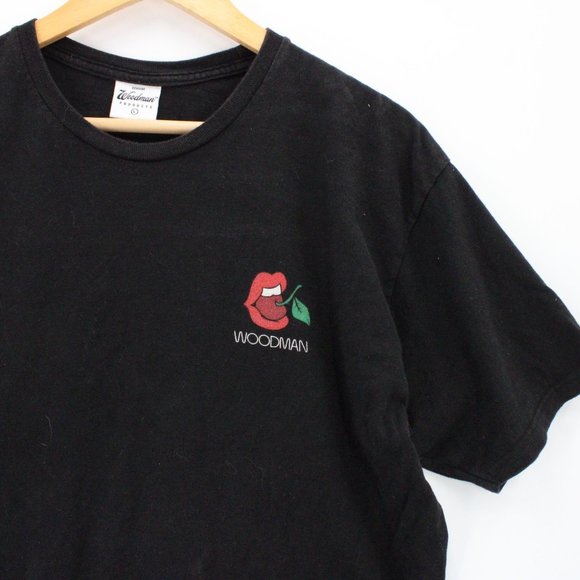 Woodman Shirt Tee Mens Black Short Sleeve Mouth Cherry Graphic Cotton Large L - Picture 3 of 8